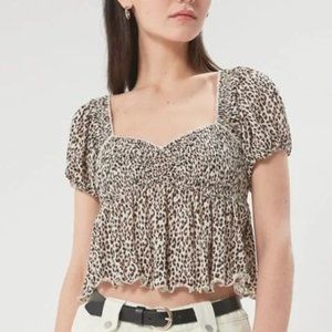 Urban Outfitters Medium Angelo Cheetah Animal Print Smocked Bodice Crop Top